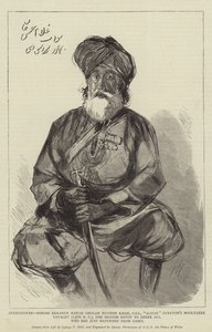 アフガニスタン、Sirdar Bahadur Nawab Gholam Hussein Khan、CSI、Alizae CuretonのMooltanee Cavalry（紀元前15世紀）、イギリスの特使、Shere Aliがカブールから帰国したばかり 作： Sydney Prior Hall